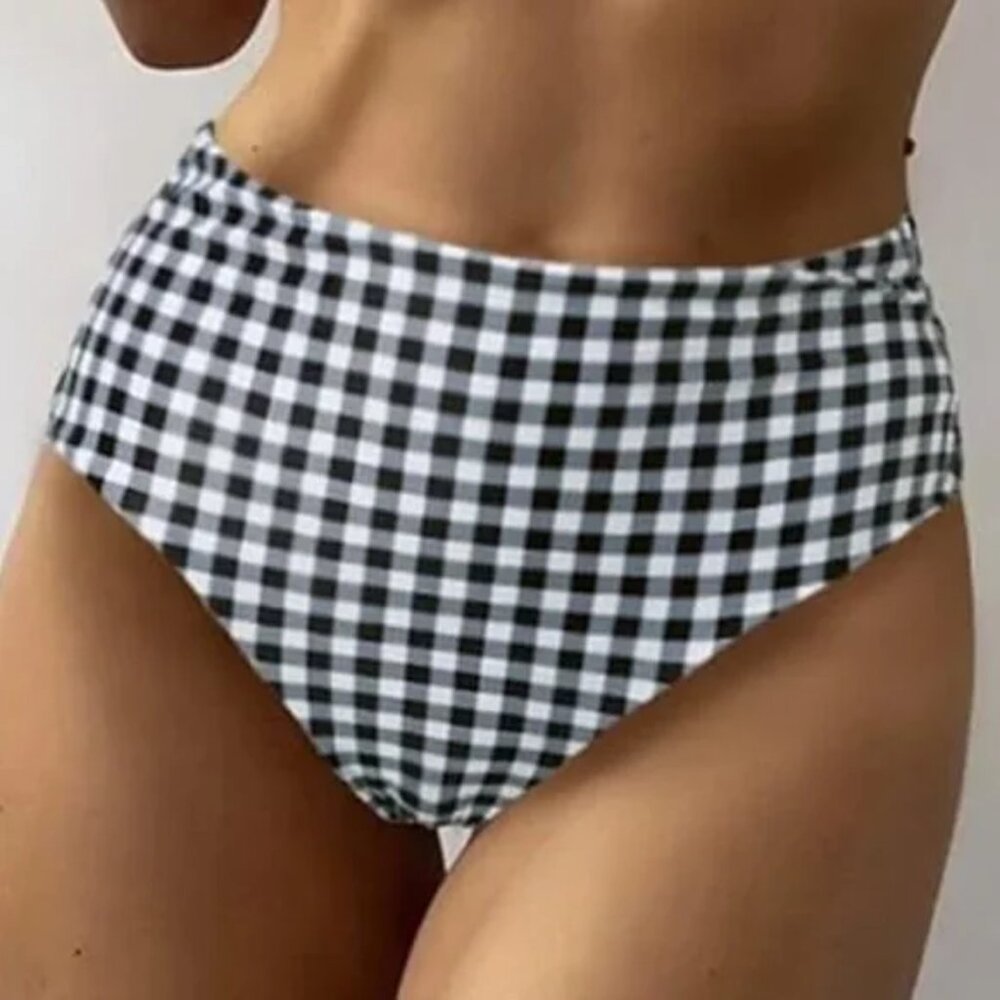Plaid Bikini Bottoms Black White M